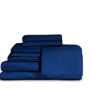 Effortless Bedding Oversized Microfiber 4 Piece Sheet Set Featuring Patented Fitted Top Sheet, Blue