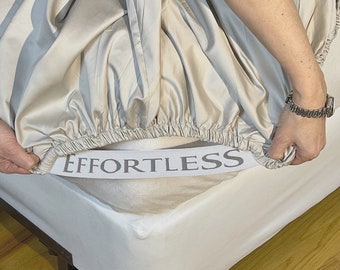 Effortless Bedding Oversized Fitted Bottom Sheet with Elastic Corner Bands for Adjustable Beds 100% Certified Egyptian Cotton 500 TC