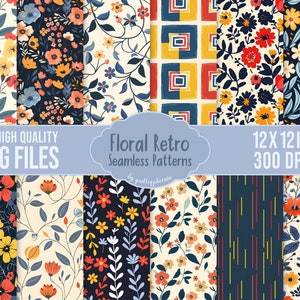 Florale Retro nahtlose Muster, florale lebendige Muster, dekorative Blumenpapiere zum digitalen Download, hochwertiges Blumenbildpaket