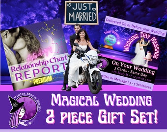 Magical Wedding 2 Piece Gift Set | Wedding Day Message 3 Card Tarot Reading | Relationship Astrology Report