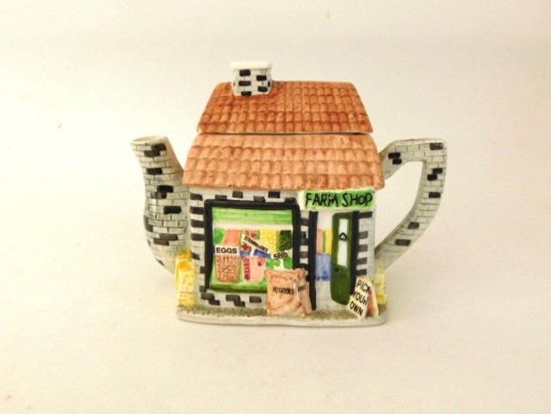 Western House the Village Collectables Farm Shop Tea Pot Free UK