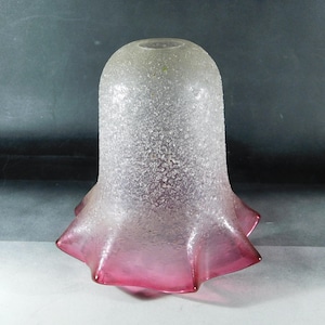 Early Vintage Frosted Cranberry Tinted Glass Pendant Light Shade ~ Free UK Postage