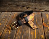 Light brown long leather belt. Vintage casual belt
