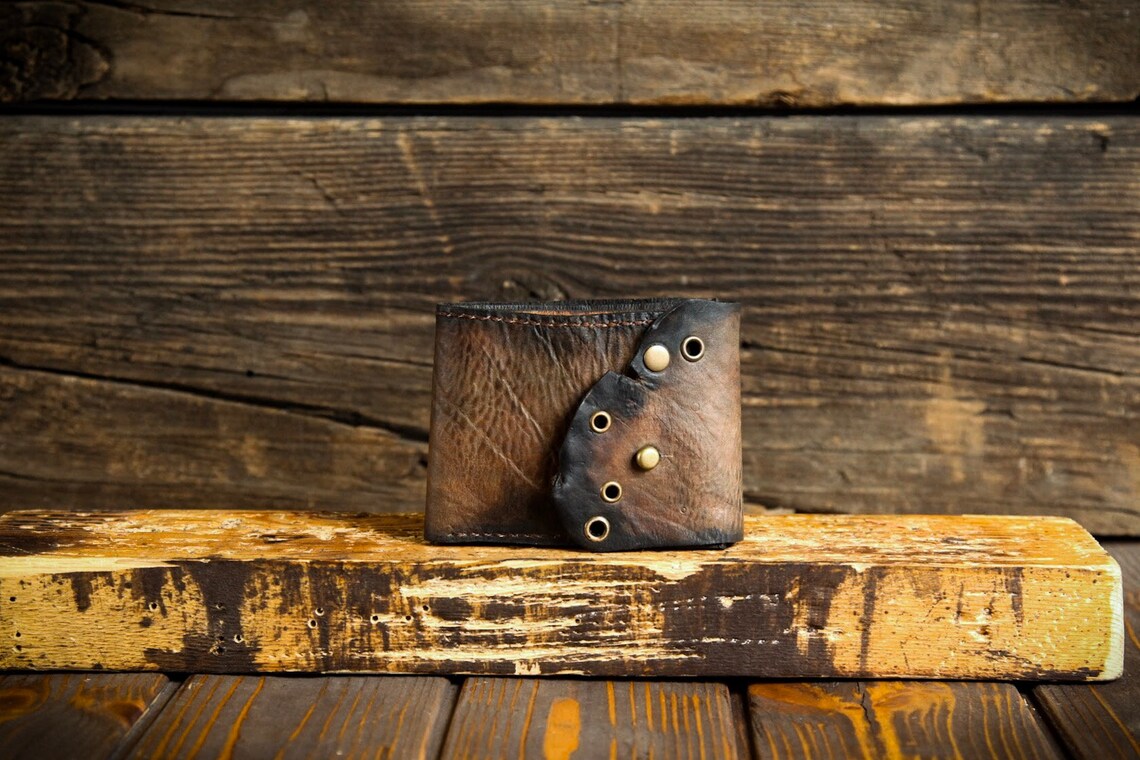 Brown leather wallet. Unisex bifold wallet Etsy