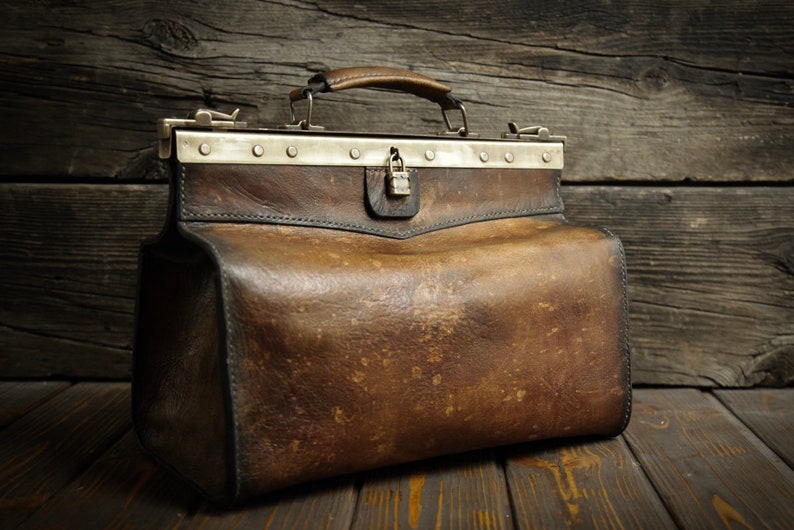 Brown doctor medical bag. Everyday bag. Leather work bag. Etsy
