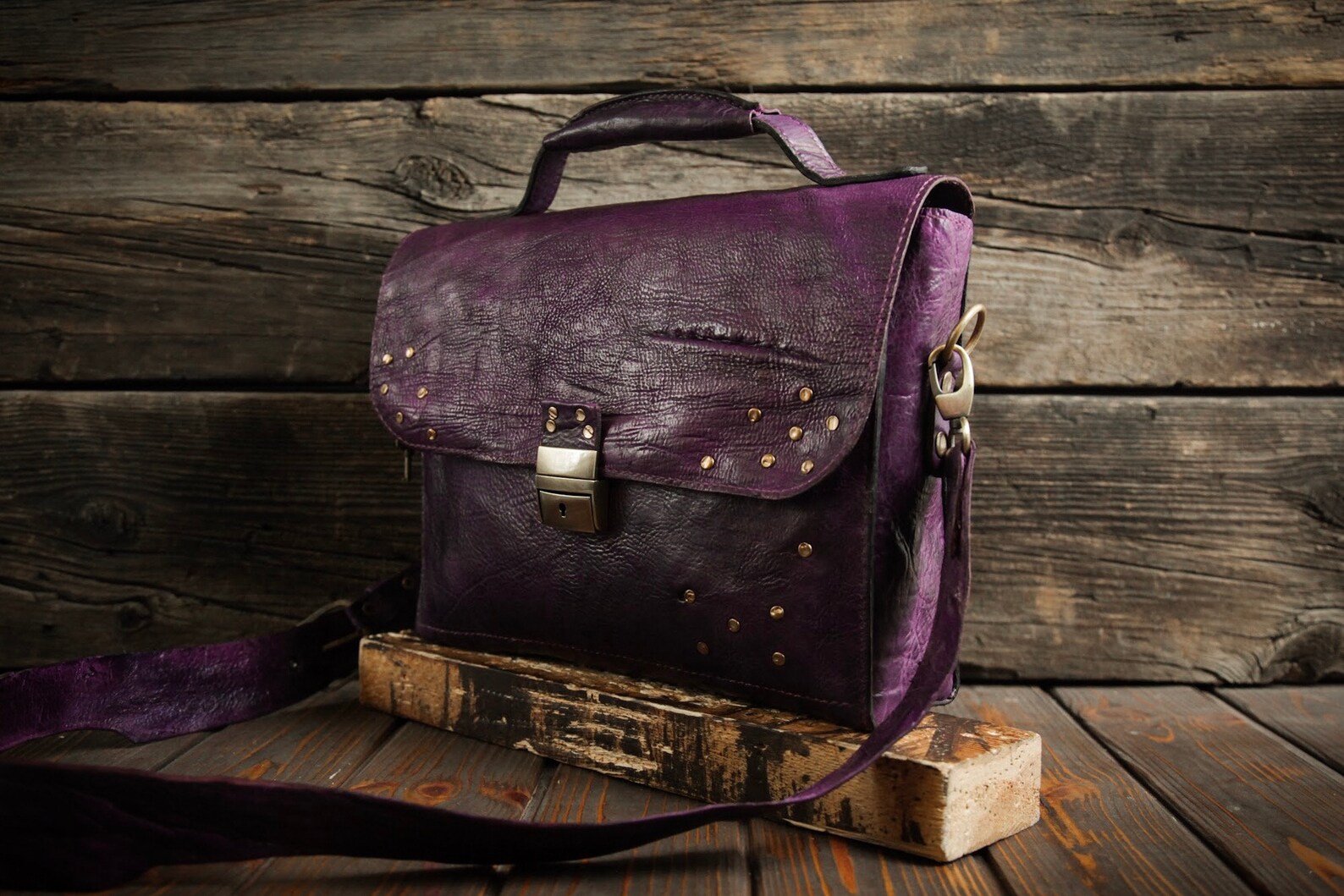 Purple leather briefcase. Unisex leather laptop bag Etsy