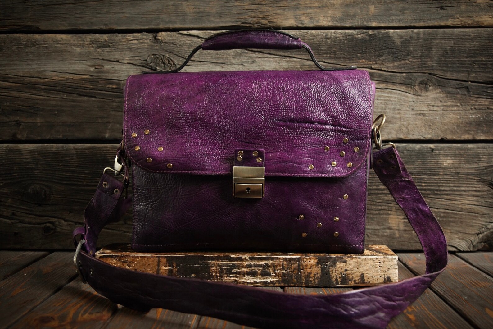 Purple leather briefcase. Unisex leather laptop bag Etsy