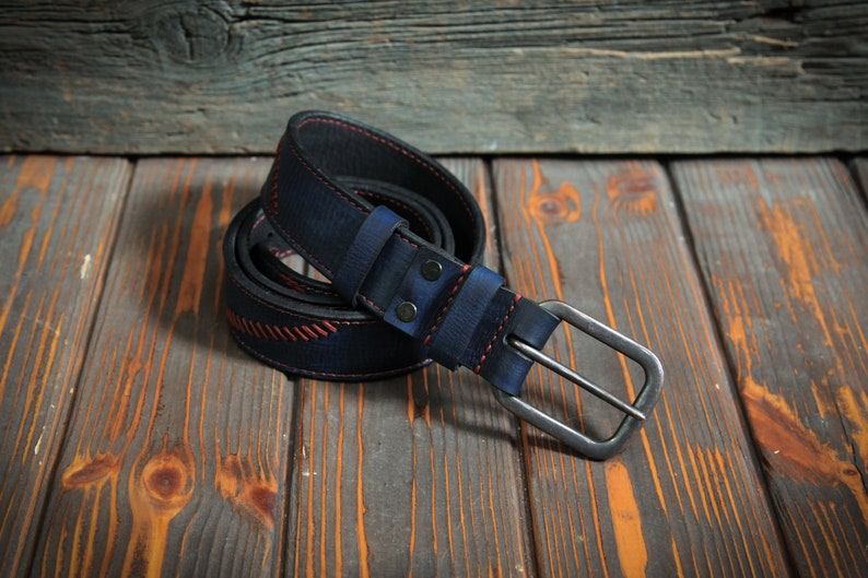 Blue mens jeans belt. Vintage belt Etsy