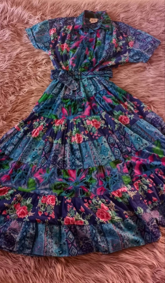 1980s Floral Gypsy Dress