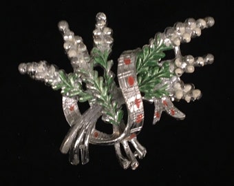 Broche Vintage Marquise Avec Strass Blanc Et Vert émeraude - Marque GWENN Années 1960 - Occasion état Neuf