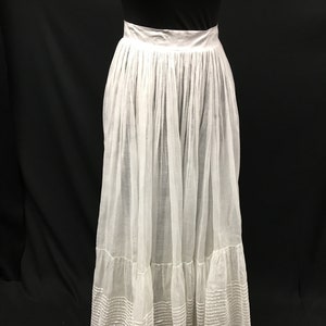 1900s XS White Linen Antique Victorian Petticoat with rows of pin tucks, Waist 24&quot;