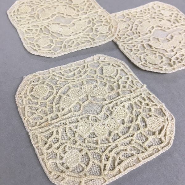 Art Nouveau Handmade Linen Needle Lace Octagon Wine Coasters, for Stemware in Natural Color