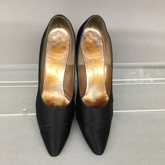 1950s 8 1/2 aa Black Satin Stiletto Classic Pumps… - image 3