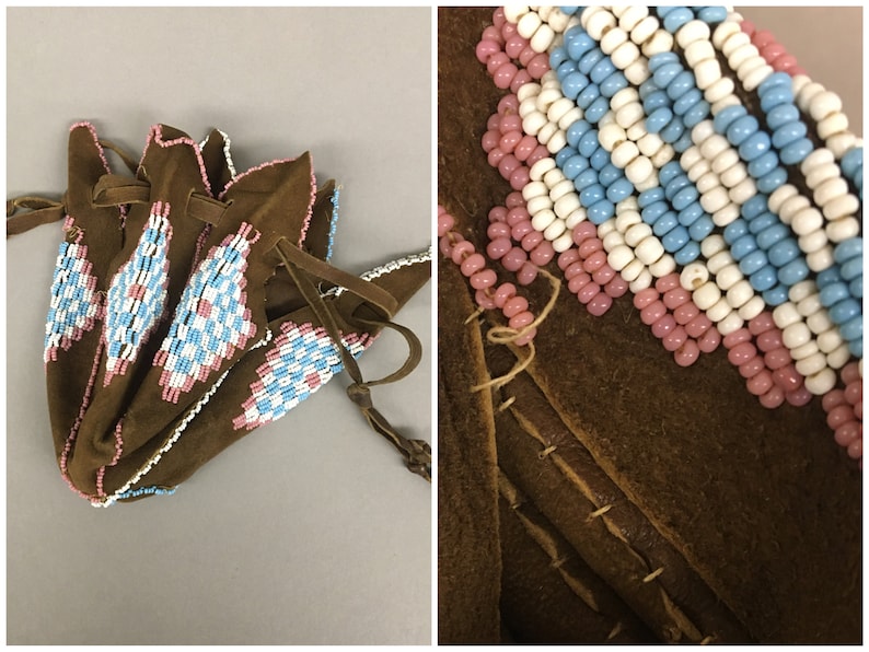 Native String Pouch Antique Native American Deerskin Foldover Tulip Drawstring Pouch Bag ...