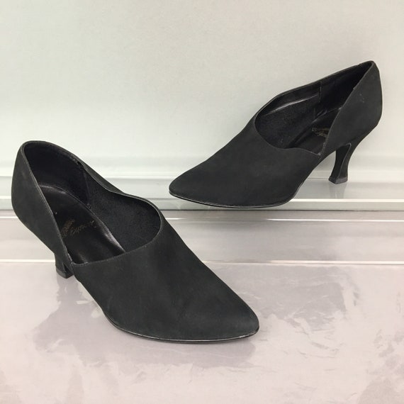 1990s 9 Black Suede Cutout Gothic Pointy Toe High… - image 2