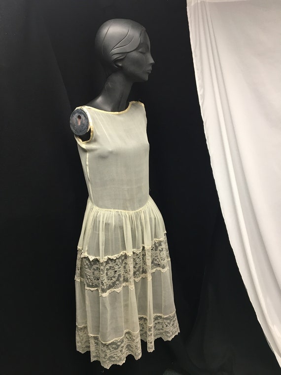 1920s XS Sheer Silk Chiffon Vintage Flapper dress… - image 2