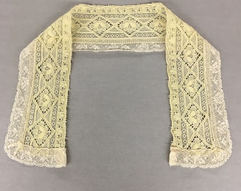 1910s Antique French Lace Yellow collar with cream Valenciennes lace edges, 17" x 2.5"