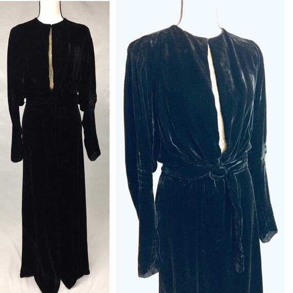 1930s L Black Silk Velvet Evening Gown Gold Lurex Jacquard | Etsy