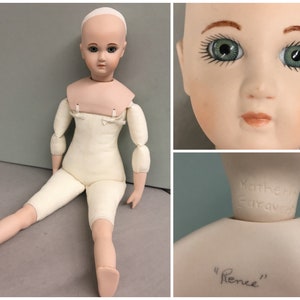16&quot; Ceramic Renee Doll by Katherine Garaventa, Vintage Reproduction Dress me doll, Handmade muslin soft body, ceramic limbs, green eyes