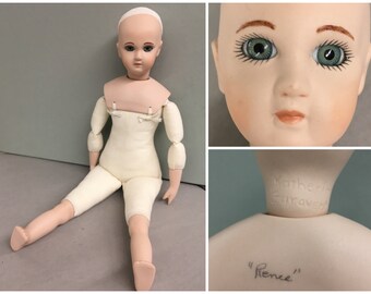 16" Ceramic Renee Doll by Katherine Garaventa, Vintage Reproduction Dress me doll, Handmade muslin soft body, ceramic limbs, green eyes
