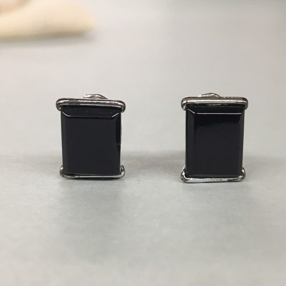 1980s Black Emerald Cut Rhinestone Clip earrings,… - image 2