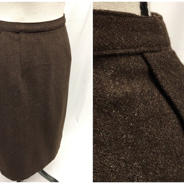 1960s XS Brown Wool Tweed Pencil Skirt with side pockets, back vent and zipper, Fritzi California, 26" Waist