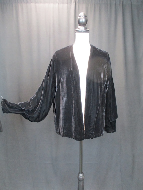 1930s M Black Silk Velvet Evening Jacket, Bishop s