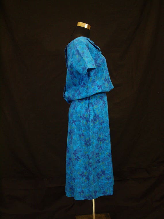 1960s XS Wiggle Dress Turquoise Ikat Floral Print… - image 4