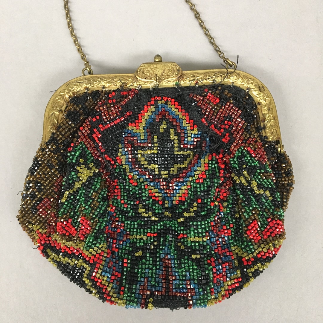 1890s Victorian Art Nouveau Micro Beaded Metal Frame Antique Evening ...
