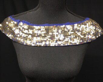 1940s Bronze sequins on Royal blue crepe fabric rounded garment Collar piece