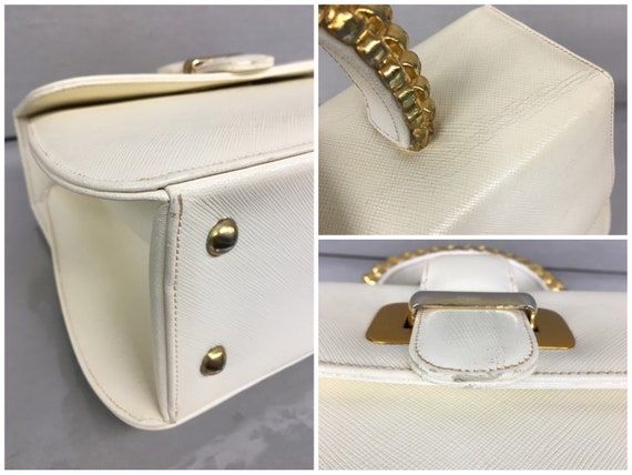 1960s Vintage NY Designer Frank Milch Cream Leather Frame Ladies