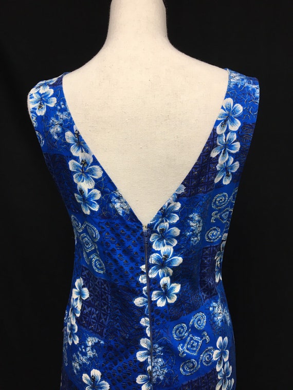 1960s S Blue Hawaii Wiggle Dress, White Hibiscus … - image 4