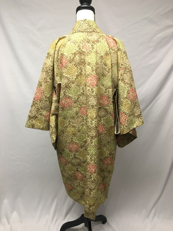 60s L Vintage Haori Kimono Robe, Yellow Pink Pais… - image 6
