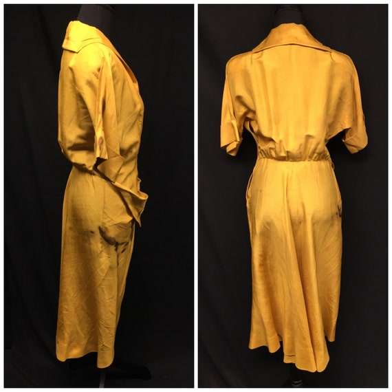 1950s Vintage Yellow Silk Shantung Dolman sleeve … - image 3