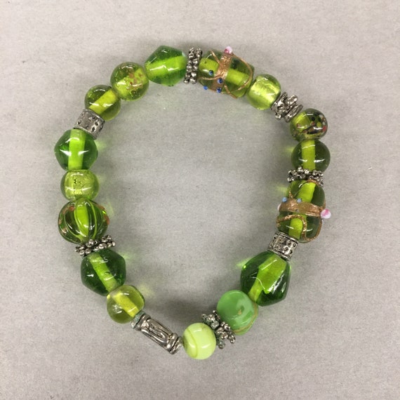 1990s Green Chunky Glass Beads on adjustable stre… - image 4