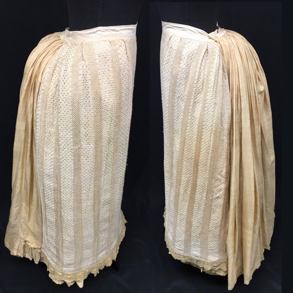 1880s XS Tan Silk Pongee and Open weave floor len… - image 2