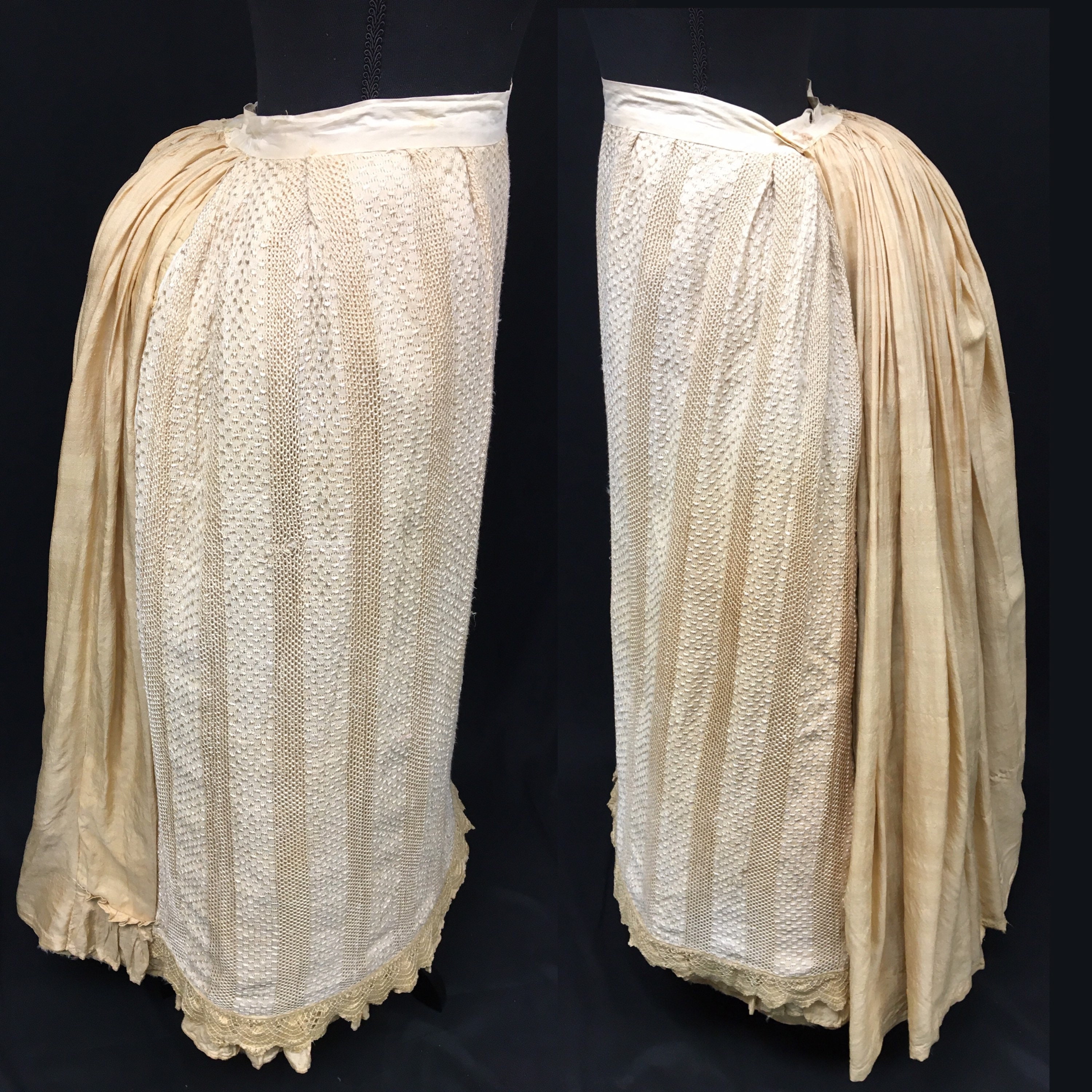 1880s XS Tan Silk Pongee and Open Weave Floor Length Bustle | Etsy