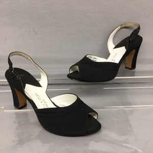 1940er Jahre 5,5 schwarze Faille Peep Toe Slingback High Heel Schuhe, 3,5 "Absatz, Mackey Starr, US 5,5, EU 35,5, UK 3,5"