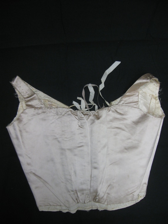 1890s XXS Ivory Silk Satin Corset Bodice w Stays,