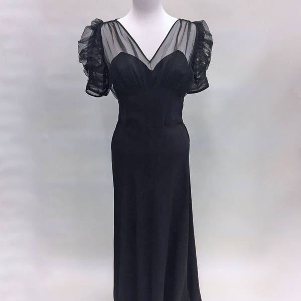 1940s Black Sheer Evening Gown