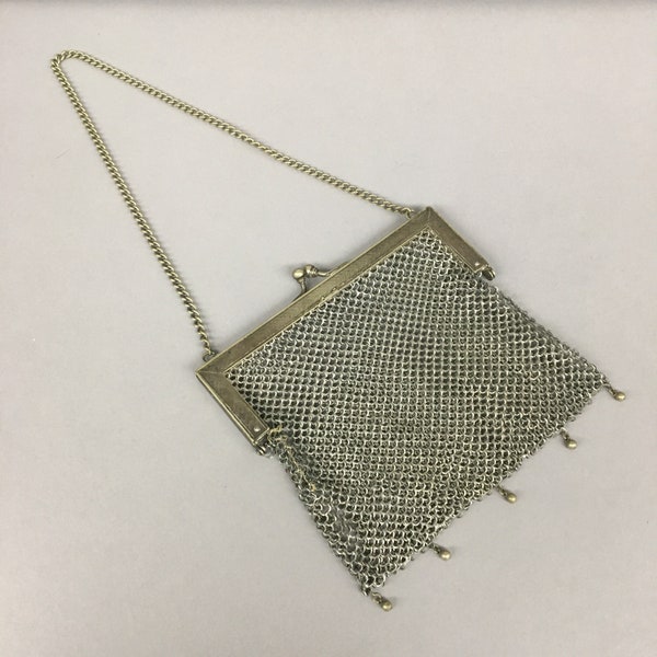 Antique Silver Metal Chainmail Evening Handbag for the wrist, Made in Germany, As Is needs repair