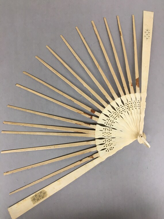 Antique French Victorian Folding Fan of Carved Pierced Bone Etsy