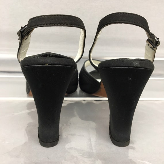 1940s 5.5 Black Faille Peep Toe Slingback High He… - image 7