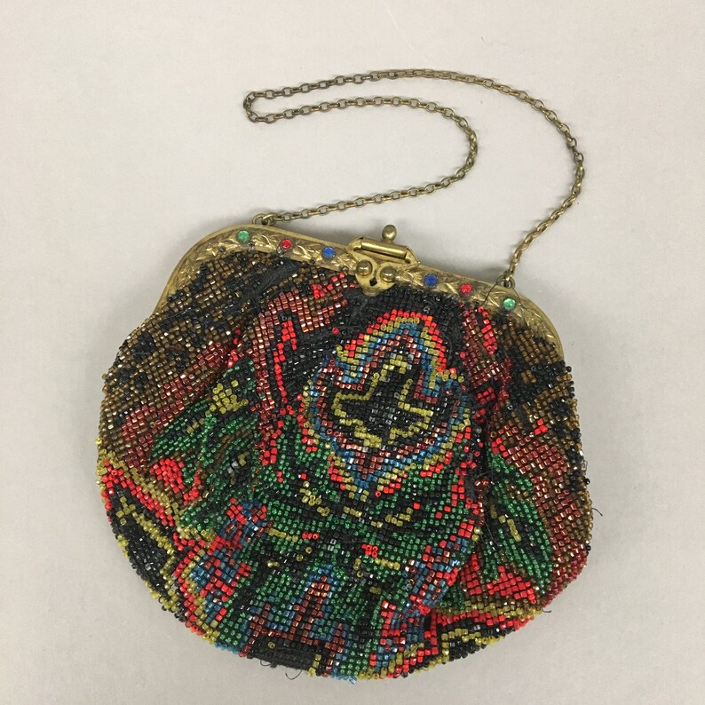 1890s Victorian Art Nouveau Micro Beaded Metal Frame Antique Evening ...