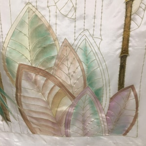 Batik tropical leaves and bamboo design on beige tissue silk, Partially Painted Sewing/Craft projects UFO, DIY batik painting, 33&quot; x 33&quot;