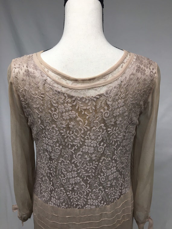 1920s S Dusty Lilac Silk Chiffon and Lace Long Sl… - image 4