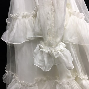 1950s XS Ruffled Illusion Net, Long Sleeve Chapel Length Wedding Gown ...
