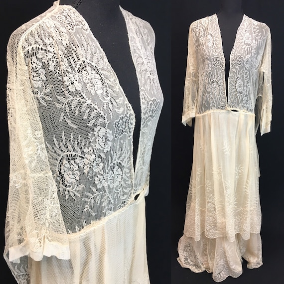 1910s L Ivory Diaphanous Lace Dress, Edwardian dre