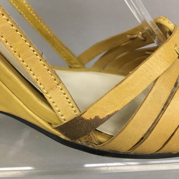 Y2K Sz 7 1/2 Nine West Mustard Leather Lac-up Wrap-around Sandal 