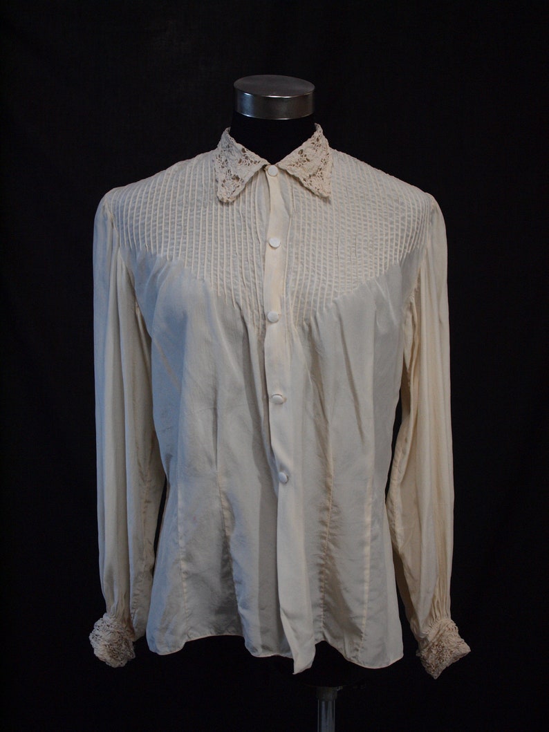 1940s silk blouse with richelieu work